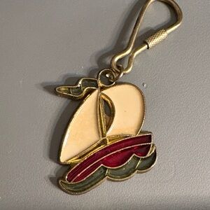 Vintage Sailboat Keychain with Red and Cream Accents